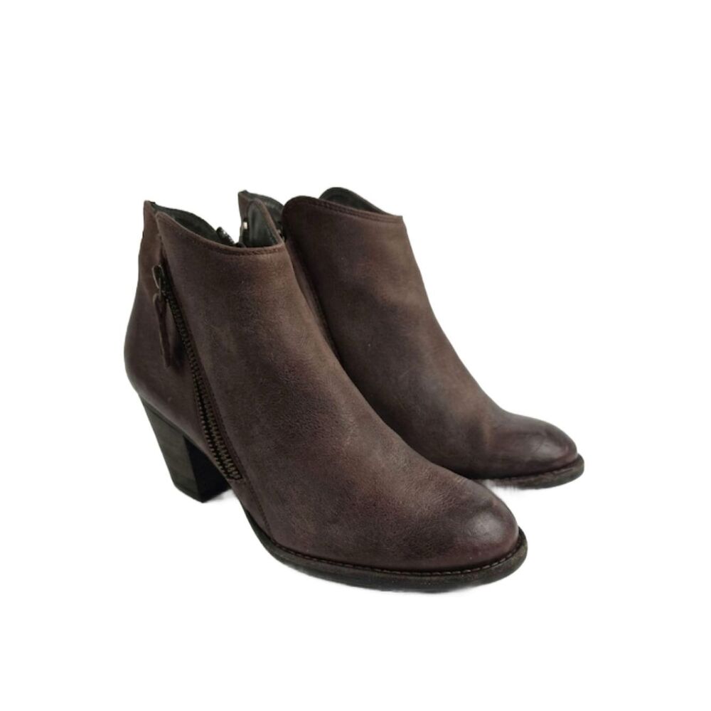 Paul Green Aubrey Brown Leather Double-Zip‎ Ankle Booties.